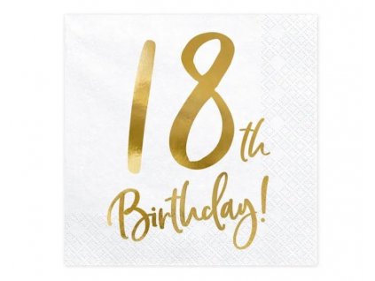 44181_ubrousky-18-let-narozeniny-happy-birthday-bile-33-x-33-cm-20-ks